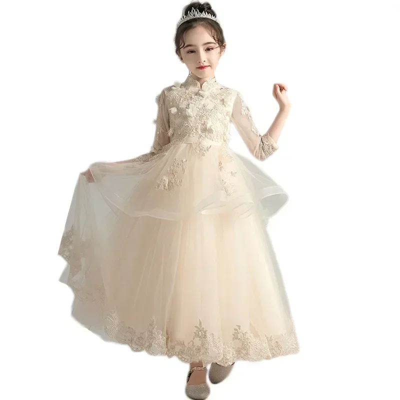 Robe de soirée en gaze moelleuse pour enfants, robe de performance, queue de fleur, spectacle de marche pour garçon, petite fille, nouveau, printemps, 2024