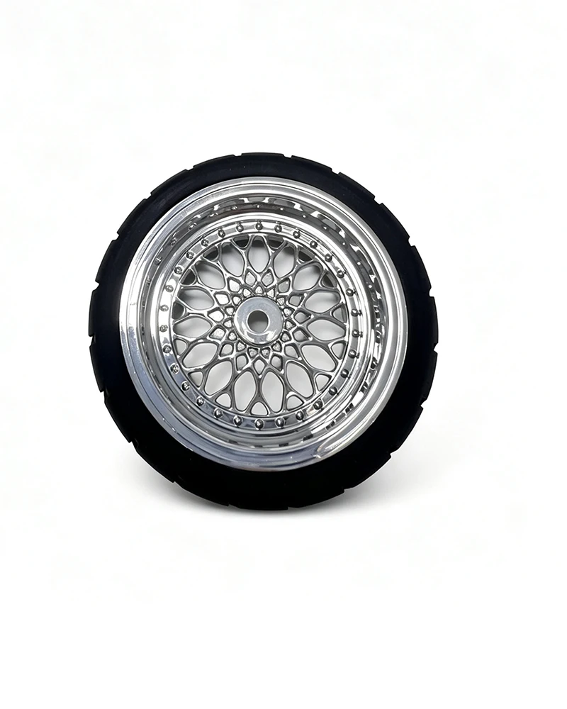 1/10 RC Racing Tires 4Pcs Soft Rubber High Traction Tyres with Electroplated Hubs Compatible with XV02 HSP 94123/94122 Tamiya