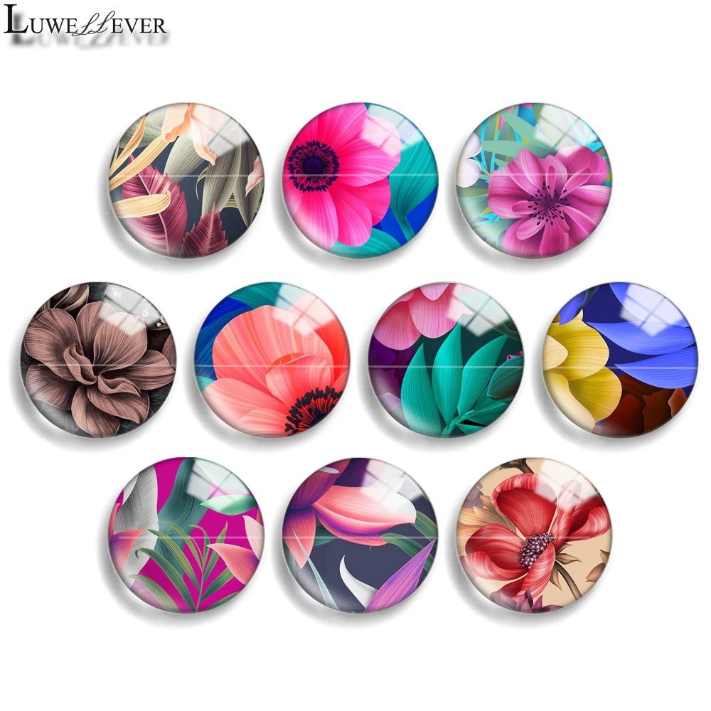 10mm 12mm 20mm 25mm 30mm 40mm 878 Plant Mix Round Glass Cabochon Jewelry Finding 18mm Snap Button Charm Bracelet