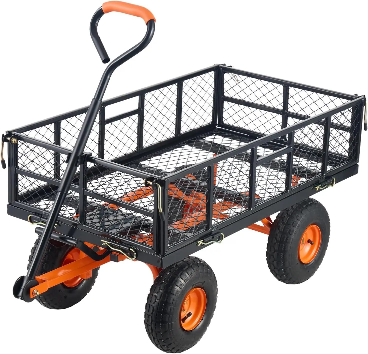 

Dump Cart, Metal Garden Dump Cart with Easy to Assemble Frame, Dump Wagon with 2-in-1 Convertible Handle, Utility Wheelbarrow 88