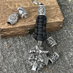 1Pcs Norse God Odin Axe Raven Amulet Viking Keychain Helena Rosova Paracord Jewelry For Car Key Accessories Handmade Keyholder