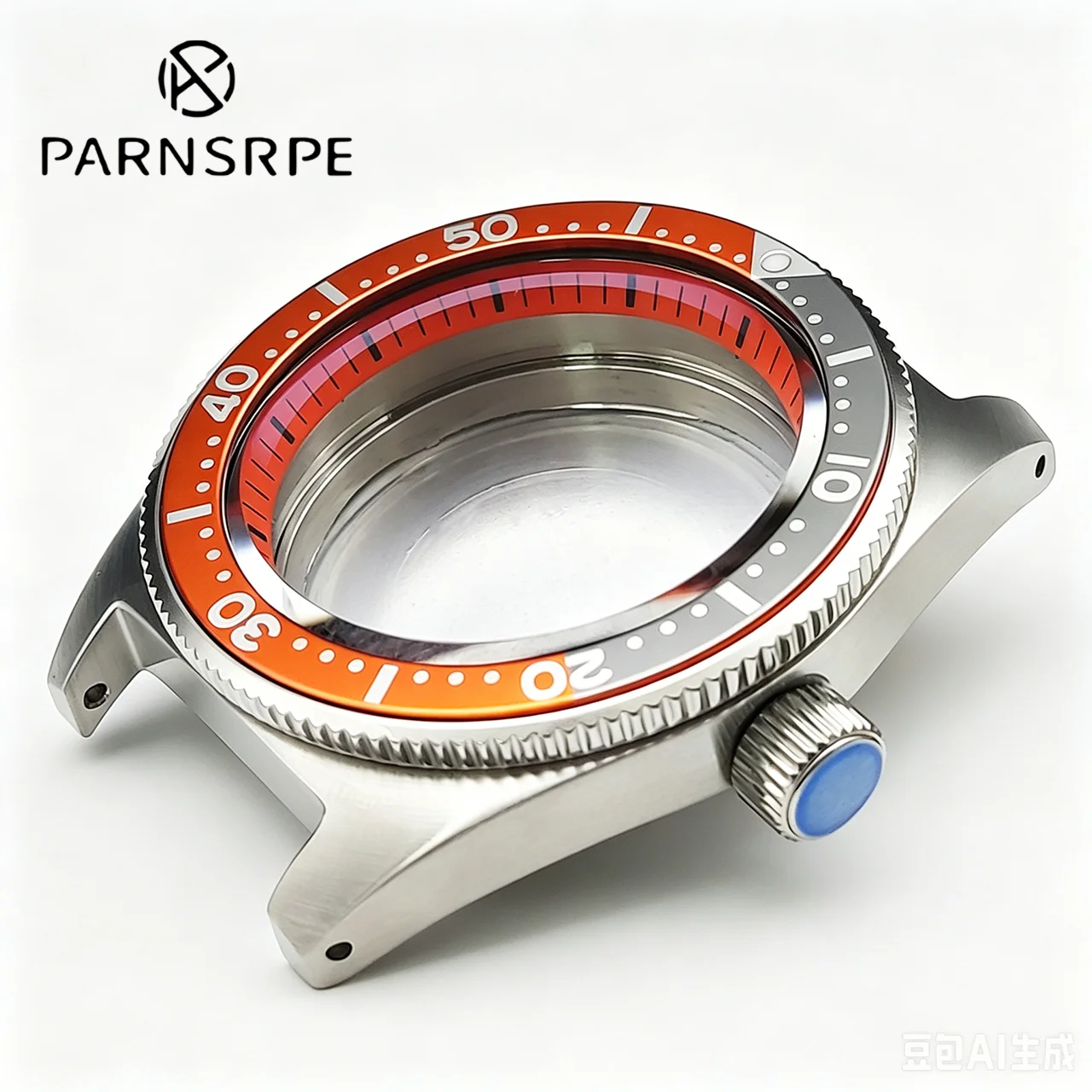 PARNSRPE 40mm NH35 Men's Watch Case, Red Chapter Ring Sapphire Crystal Screw Crown 50M Waterproof Fit NH35 NH36, Parts