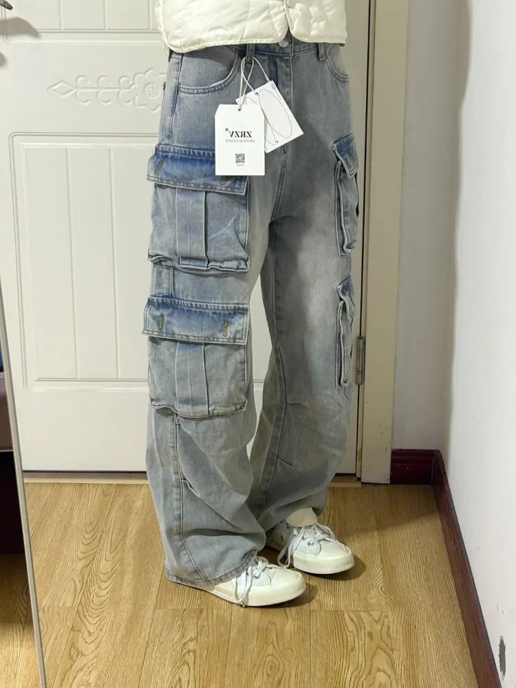 

American Vintage Street Straight Blue Jeans for Women 2025 New Denim Pants for Women Y2k High Waist Loose Wide Leg Pants