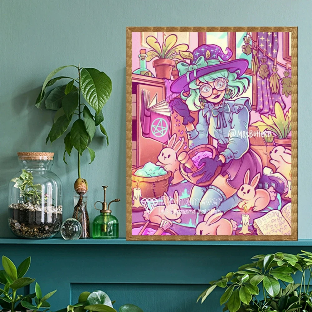 Cartoon Cute Girl AB Diamond Painting Embroidery Cross Stitch Fantasy Witch Mosaic Picture Handicraft Home Decor Children\'s Gift