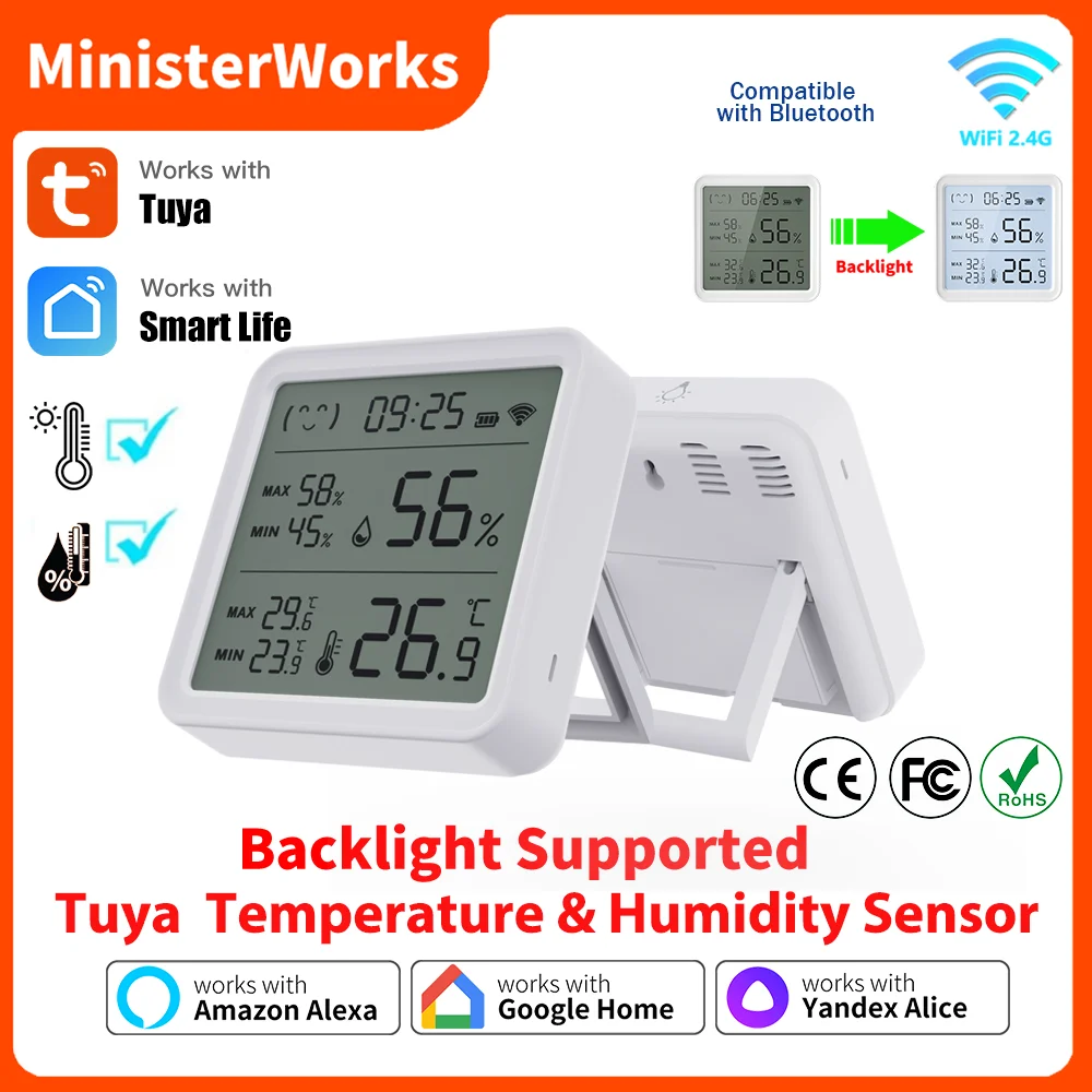 

Tuya WiFi Temperature Humidity Sensor For Smart Home Backlight BT-Compatible Thermometer Remote Monitor via Smart Life