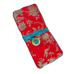 Luxury Silk Brocade Jewelry Organizer Roll Up Bag with 3 Zipper Pouches - Foldable Travel Storage Case for Women's Accessories