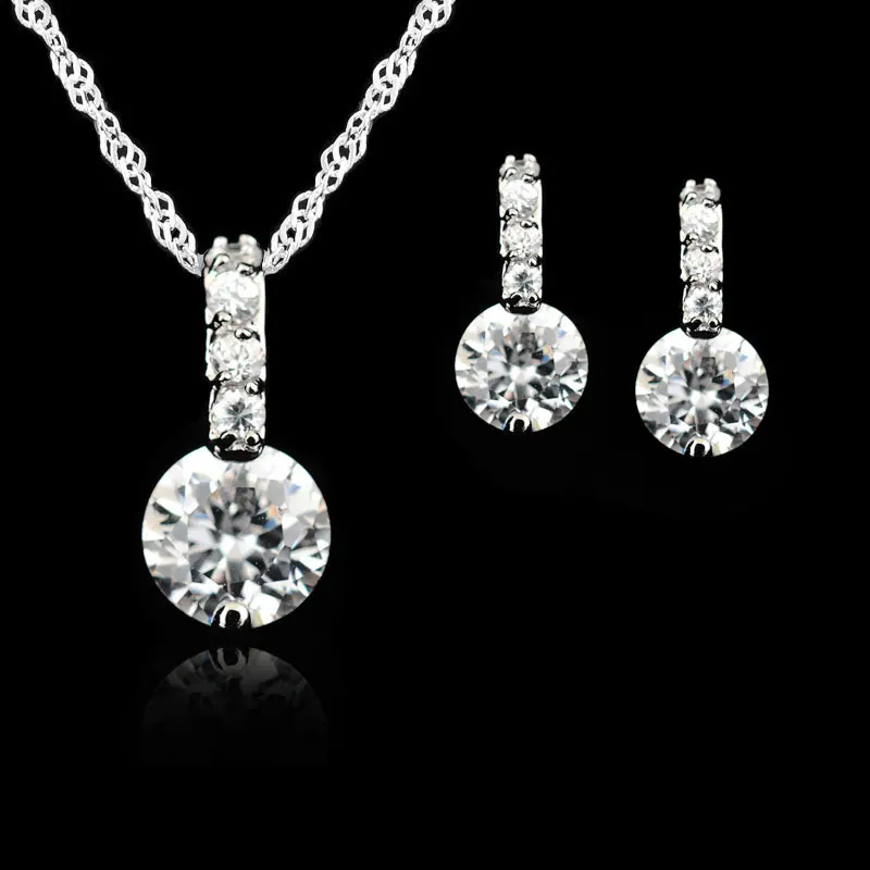 925 Sterling Silver  Jewelry Sets For Women Wedding Austrian Crystal Pendants Necklace Earrings Set For Female/Bridal