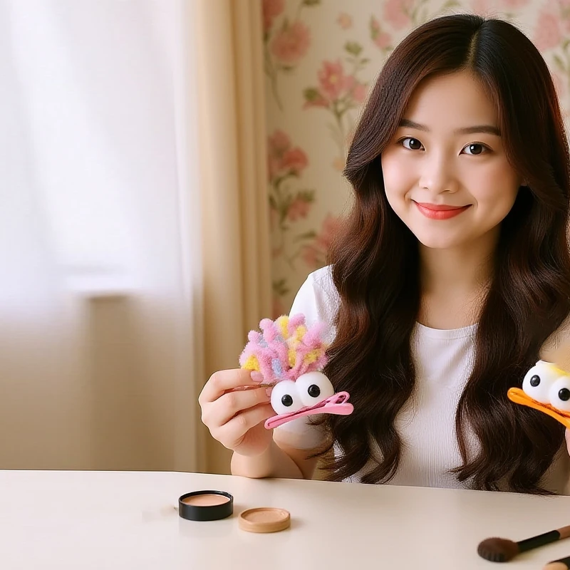 

5Pcs Furry Big Eyed Doll Headwear Plush Cartoon Duckbill Clip Hair Clip Dopamine Colorful Hairpin For Women Girl Hair Accessory