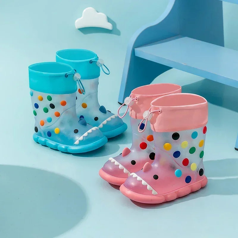 Children transparent RainBoots Baby Boys Girl PVC Outdoor Cartoon shark for Kids Waterproof Shoes Water boots girl