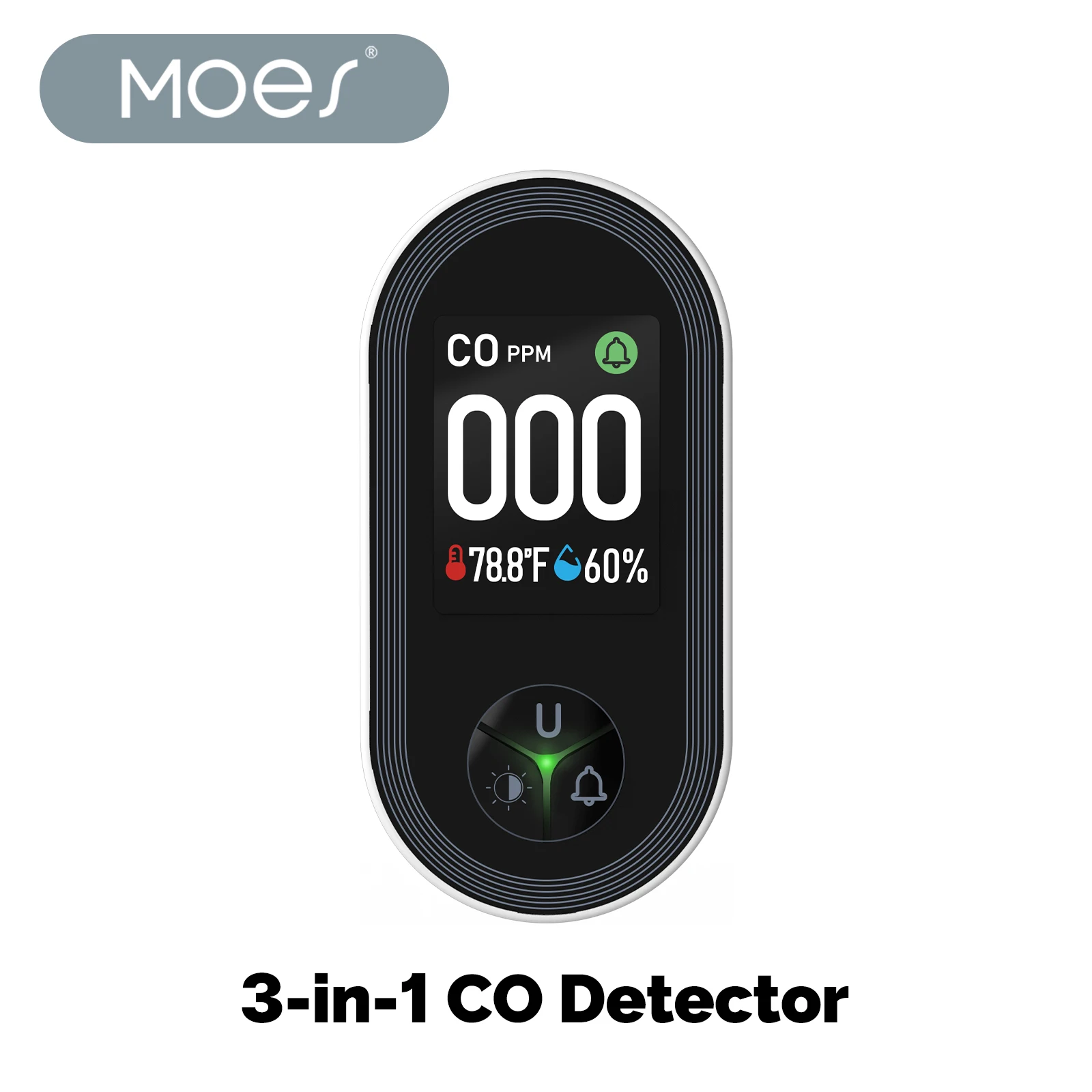 MOES 3-in-1-Kohlenmonoxidmelder, Plug-in-Display mit Temperatur- und Feuchtigkeitssensor, integriertem CO-Monitor, Alarmton, Warnung