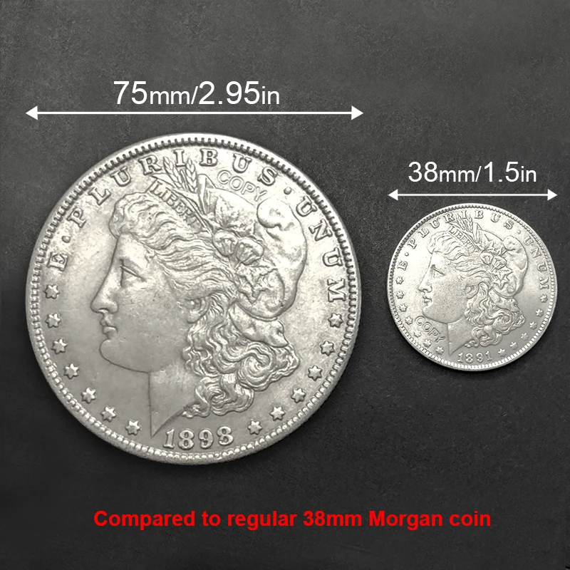 75mm Huge US 1898 Morgan Dollar Gold/Silver Coin Fun Magic Props Gimmick Medal Home Decor Big Challenge Collectible Fake Money