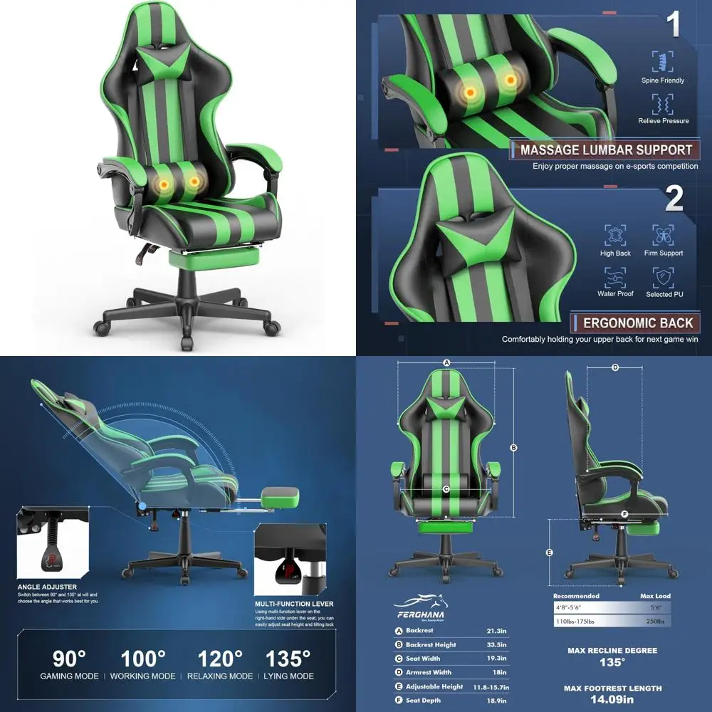 

Gaming Chairs with Footrest and Massage for Adults and Teens - Perfect Christmas Gift for PC Gamers and Live Streamers
