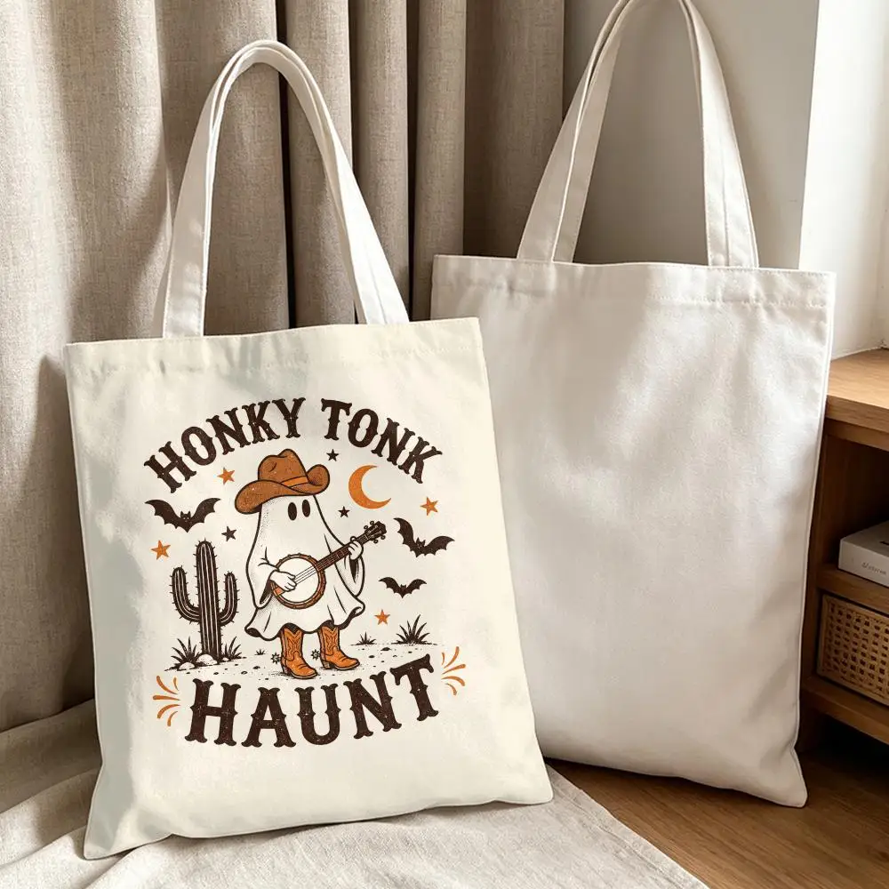 Western Ghost Tales Storage Bags Canvas Tote Bag Women Large Capacity Reusable Eco Shopping Bag Shoulder Handbag