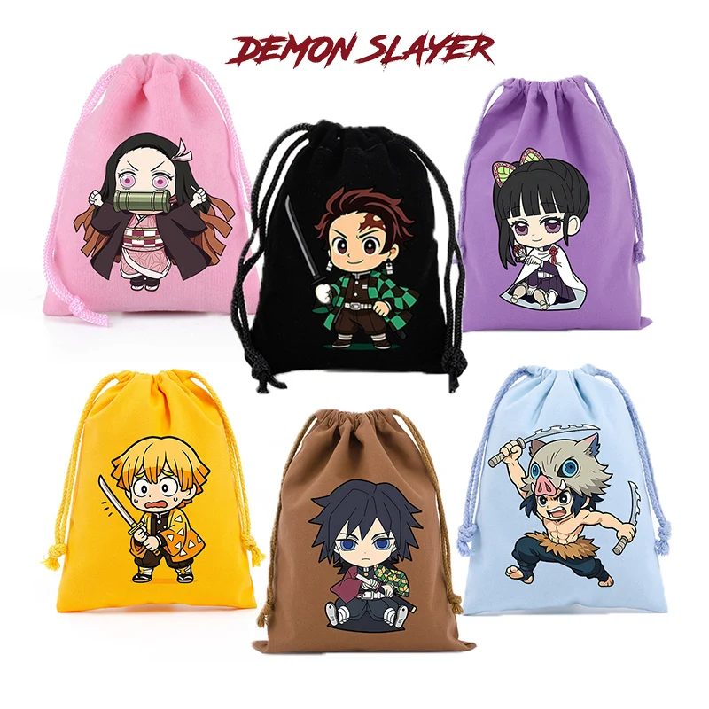 

New Demon Slayer Drawstring Pocket Anime Characters Tanjiro Nezuko Gift Bag Party Cookies Candy Bag Man Woman Cotton Storage Bag