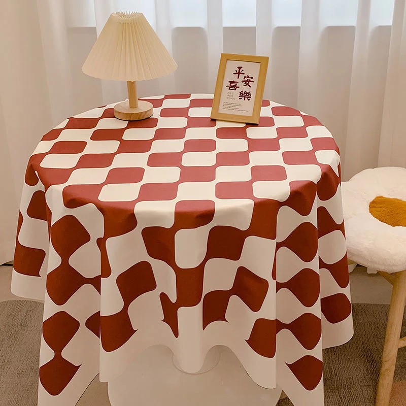 Chessboard Plaid Table Cloth Nordic Style Round Tablecloth Cotton Flower Printing Tablecloth Waterproof Home Party Table Cover