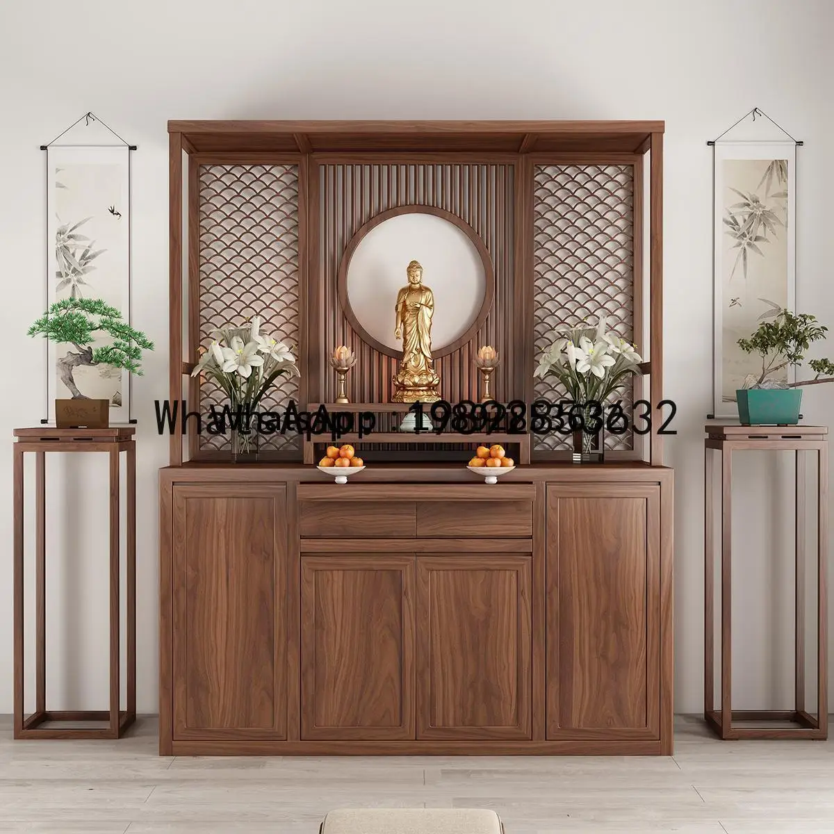 T3 Buddhist Altar New Chinese Style Standing Cabinet Walnut Solid Wood Buddha Hall Buddha Statue Cabinet Guanyin Worship Cabinet