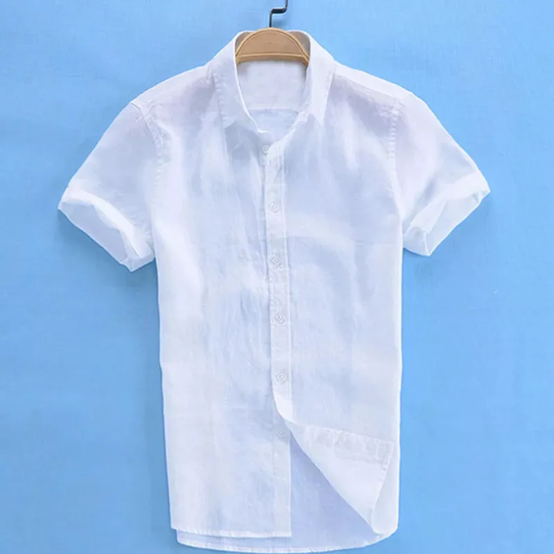 Summer High-quality solid color casual short-sleeved Shirt Loose lapel shirt Men\'s short-sleeved Top