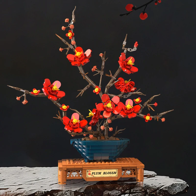 

New JJ9257 736pcs MOC Chinese-style Plum Blossom Bonsai Building Blocks Model Flower Bricks Assembling Birthday Gift Toy Set