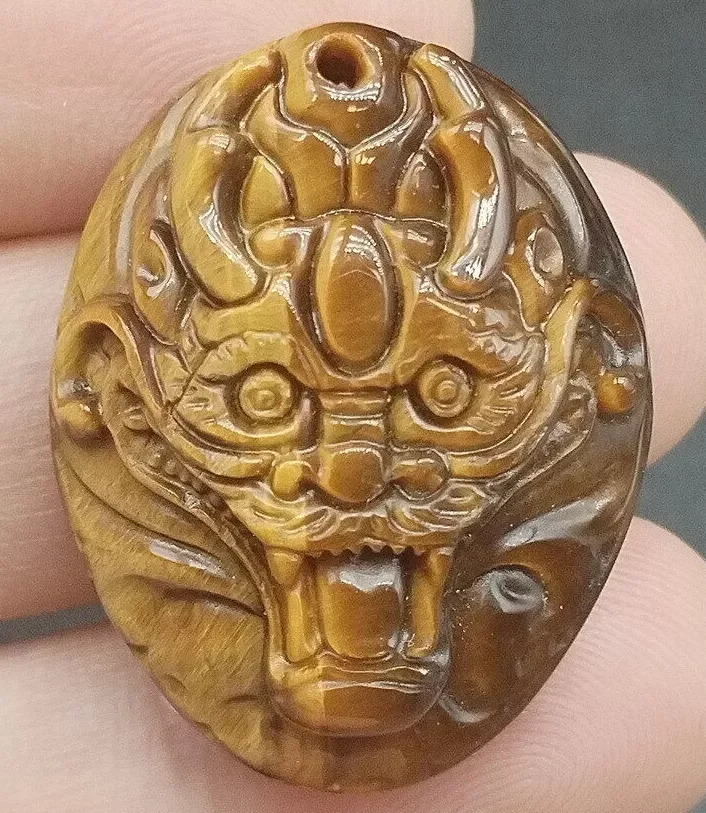 Wholesale Certified Natural Tiger-Eye Stone Carved Dragon Head Pendant