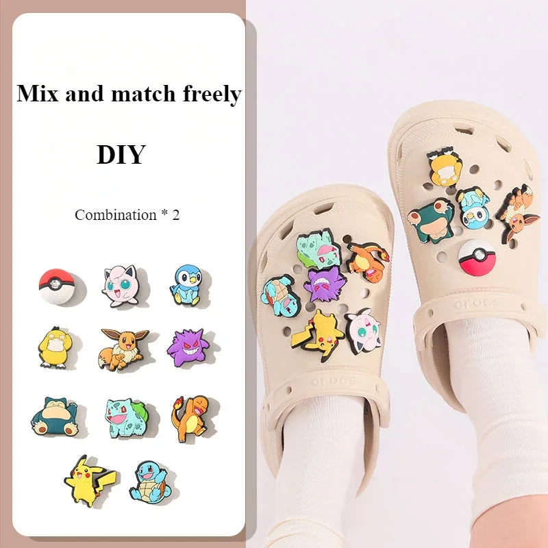 Pokémon Anime Randapparatuur Pikachu Gengar Psyduck Mewtwo Cartoon Originaliteit Modellering KawaiiDIY Slipper Drukknoop Accessoires