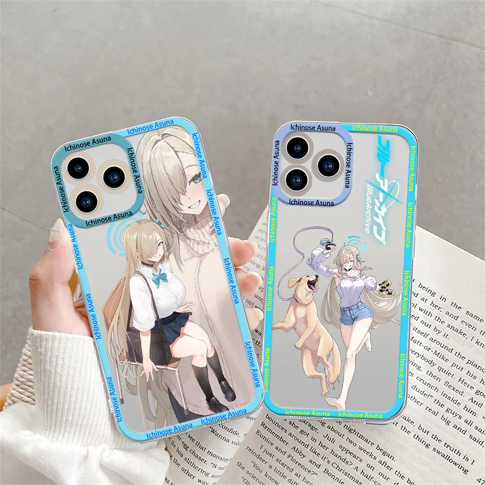 Game Blue Archive Ichinose Asuna Phone Case for iPhone 12 11 13 14 15 16 Max Pro Plus Transparent Bezel Shell