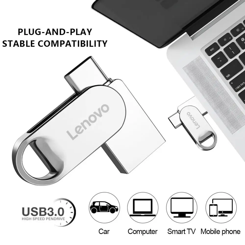 Lenovo TYPE C USB Flash Drive OTG 2 IN 1 USB Stick 3.0 128GB Pen Drive 2TB 1TB Waterproof Pendrive Memory Disk For Iphone 15 Pro