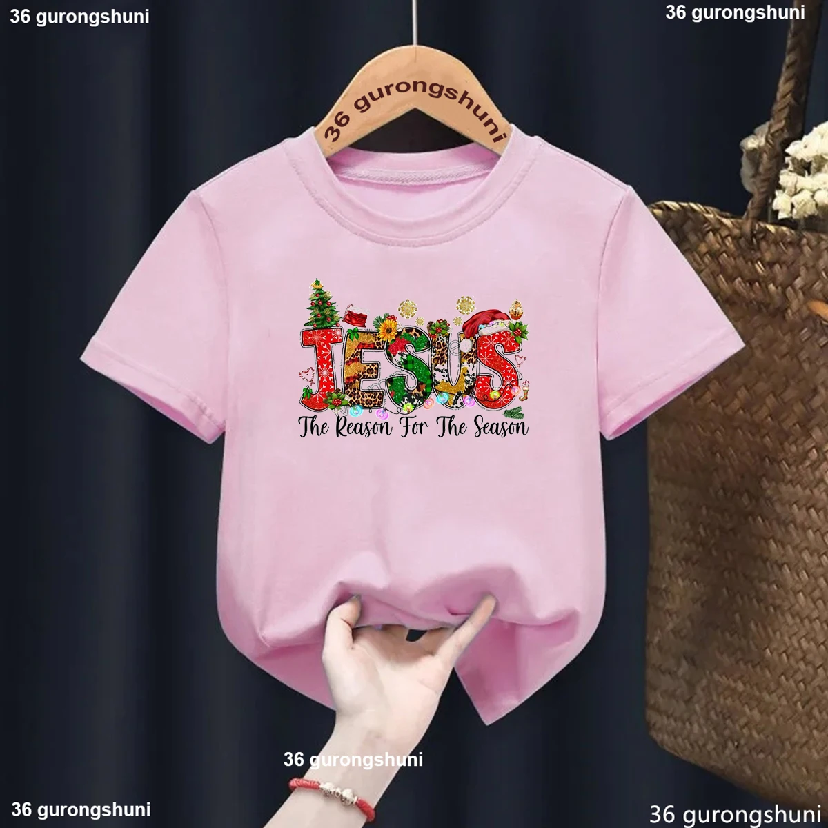 Jesus Christmas Graphic Printed Children'S Clothing Tshirt 2025 New Year Clothes Tshirt Cute Girls Tshirt Pink Short Sleeved Top