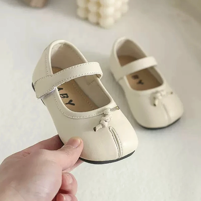 12-15.5cm Infant Leather Shoes For Little Princess First Birthday Wedding Party,Solid Soft Bowtie Wide Toe Kids Girl Spring Shoe