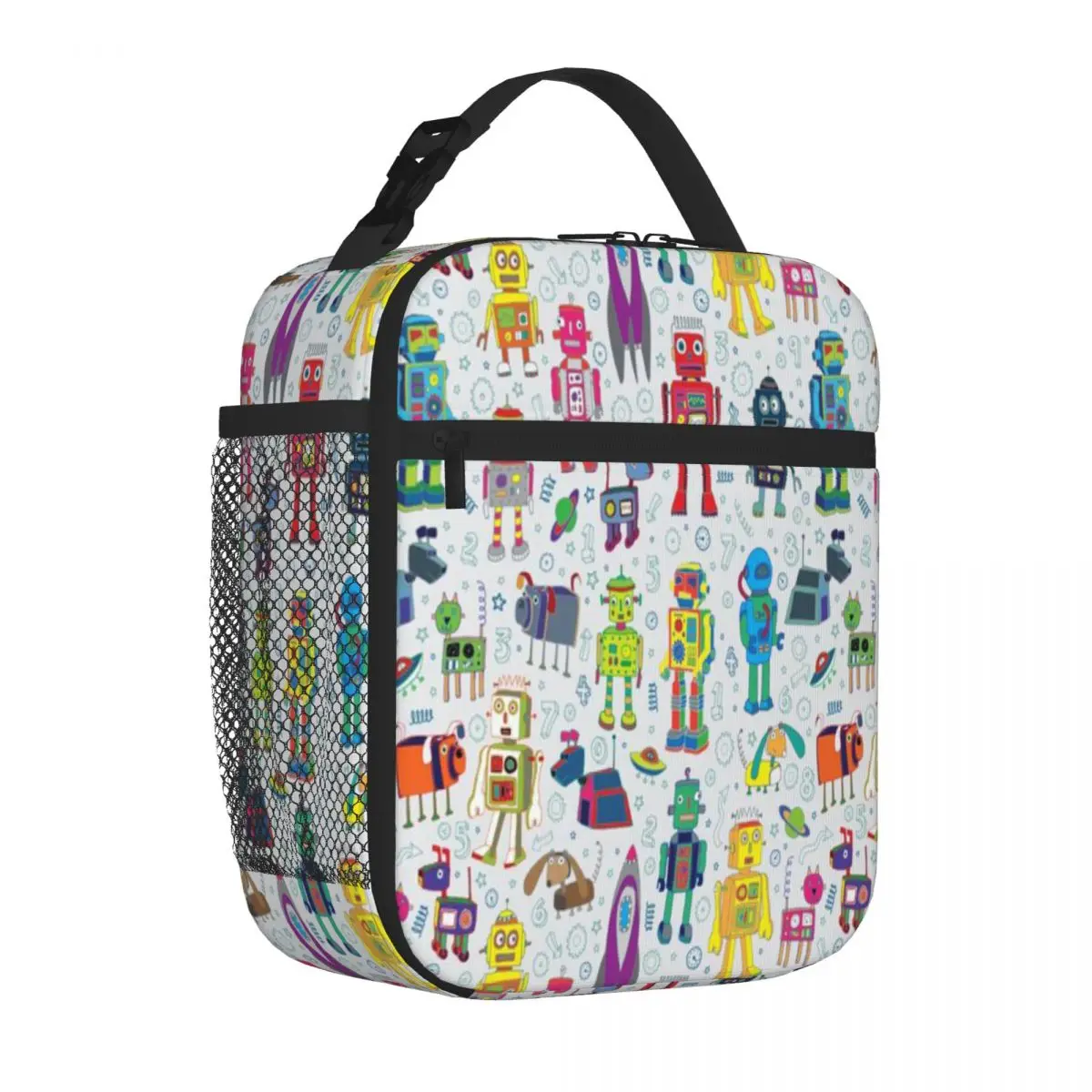Hot Sale Robots In Space - Grey - Fun Robot Pattern By Cecca Designs Graphic Cooler Tote Rv Travel Lunch Handbag
