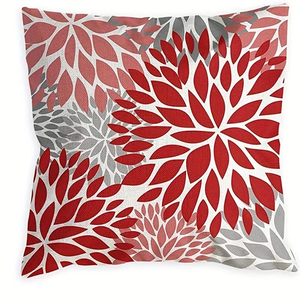 Red Grey Floral Pillowcase 2D Flat Printed Peach Skin Cushion Cover Modern Abstract Flower Decor for Sofa Living Room Bed