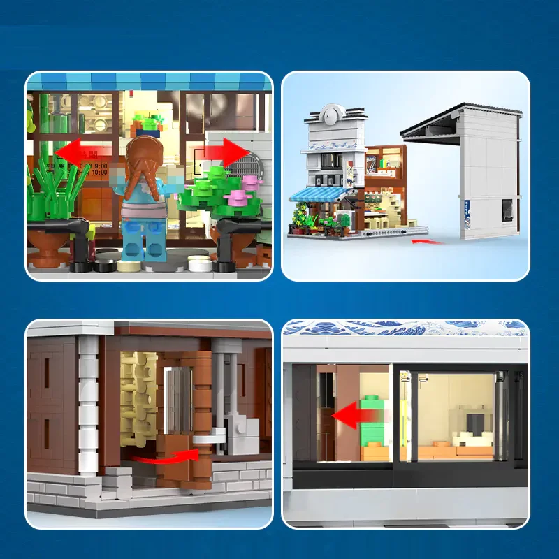 Modular Buildings Sushiya CaDA Moc 1665PCS Japanese Street Scene Architecture Model Building Blocks Brick Toys for Kids Gift