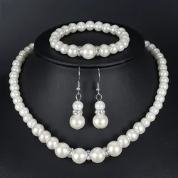 Women's Fashion Bridal Pearl Set Delicate Necklace Earrings Bracelet Jewelry Girls Anniversary Wedding Engagement Birthday Gift