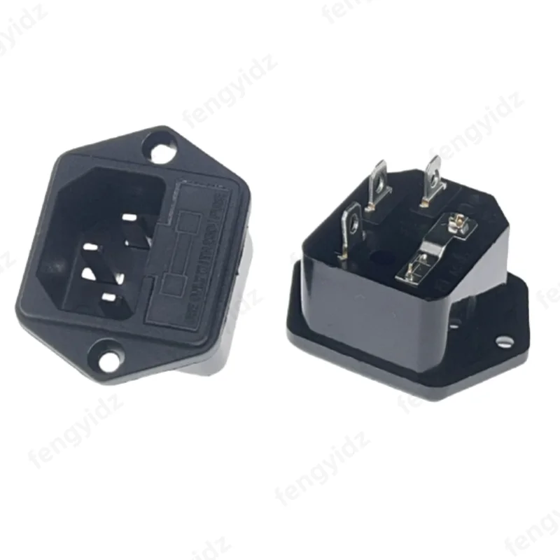 fengyidz 1pcs new Panel Mounted 3 Pin IEC 60320 C14 Inlet Male Power Plug 10A AC 250V w/ fuse holder