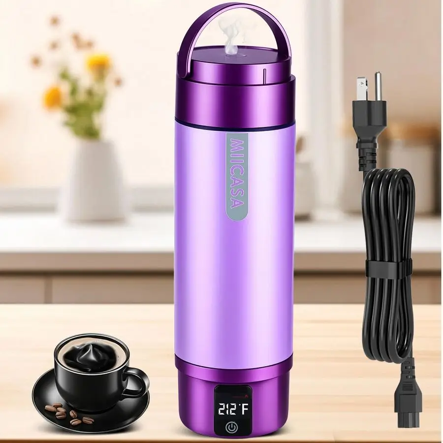 

Portable Electric Kettle,Miicasa Stainless Steel Tumbler Small Electric Kettel,Travel Water Boiler with 6 Temperature and Auto S