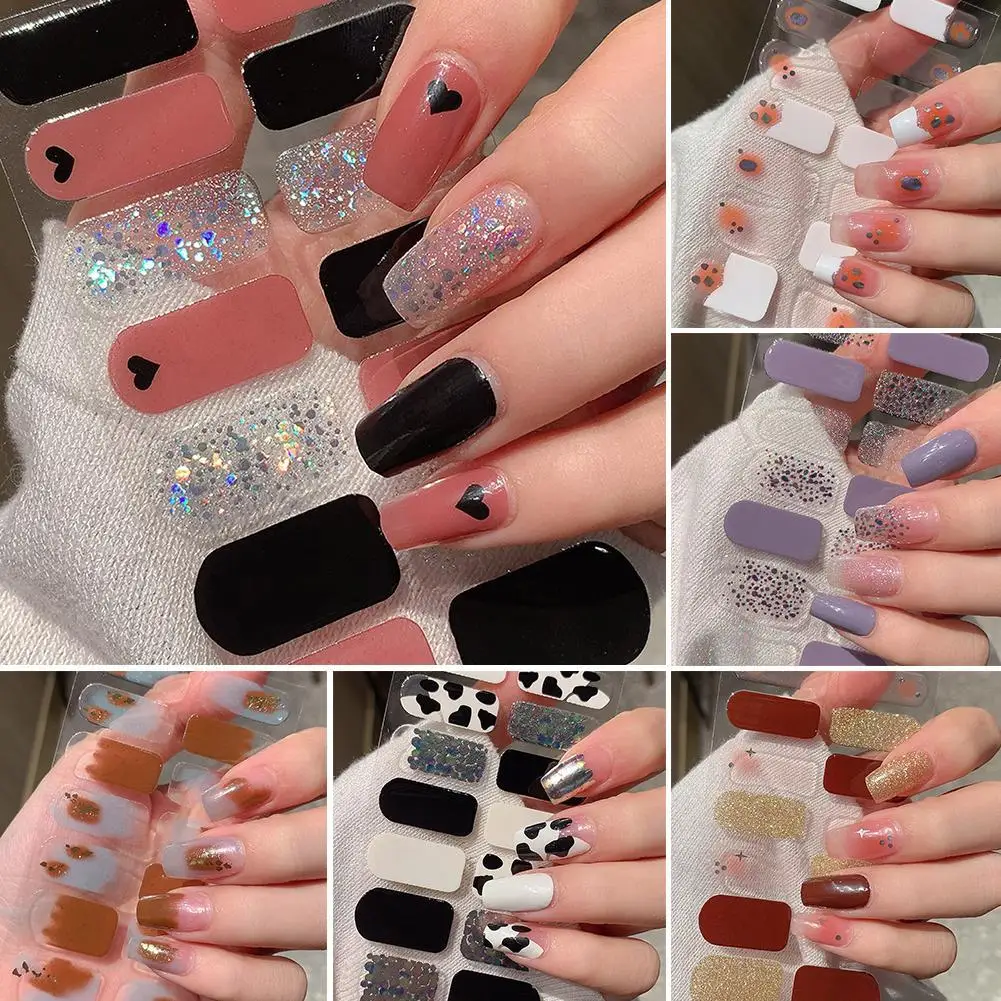 3D French Nail Care Sticker Waterproof Baking Free Gel Nail Sticker Full Nail Polish Film Omber Nail-cured Stickers