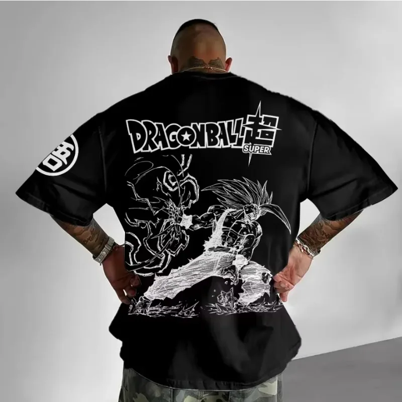 Camiseta de Dragon Ball 2025 de verano para hombre, versión holgada, ropa de calle, estampado de animación Super Saiyan, Top informal Original para padres e hijos
