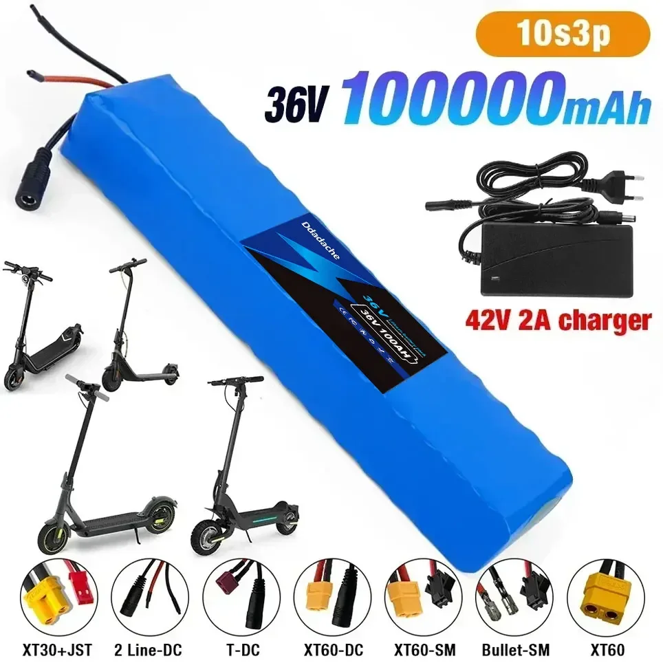 10S3P 36V 100Ah 18650 Lithium-Akkupack 1000W Leistung für Elektroroller, modifiziertes Fahrrad und Fahrzeug mit BMS und 54,6V Ladegerät
