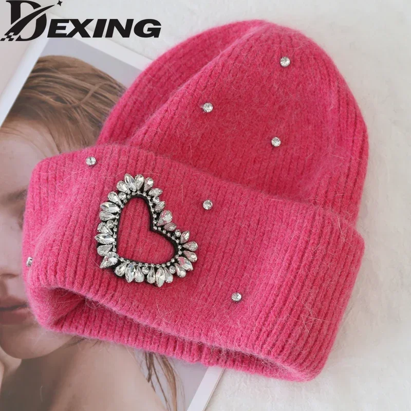 Soft Rabbit Fur Beanies Winter Hat for Woman Luxury Fluffy Knited Hat Bonnet Lady Autumn Winter Warm Skullies Cap