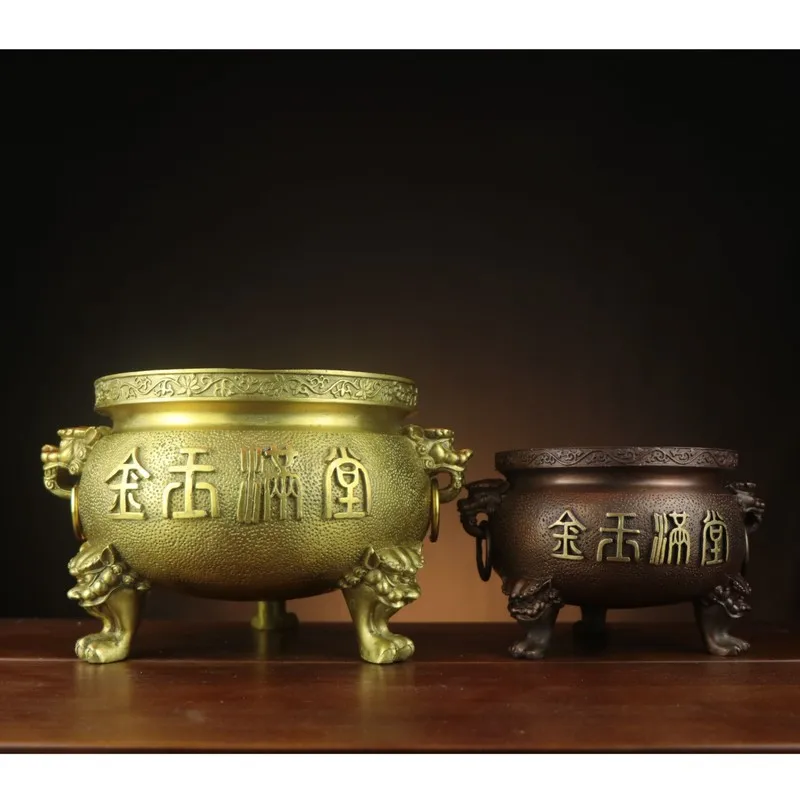 Brass Golden Home , Large Three-Legged Temple Holder for Indoor Use, Copper Incense Burner Ornamen