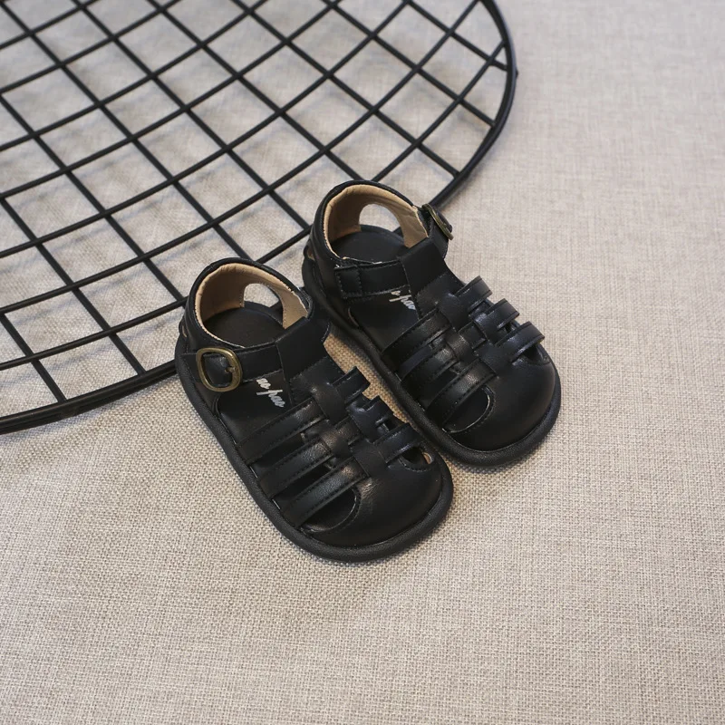 Sandalias Baotou para niños y niñas, zapatos romanos de Velcro, cómodos, tejidos, huecos, novedad de verano, 2024