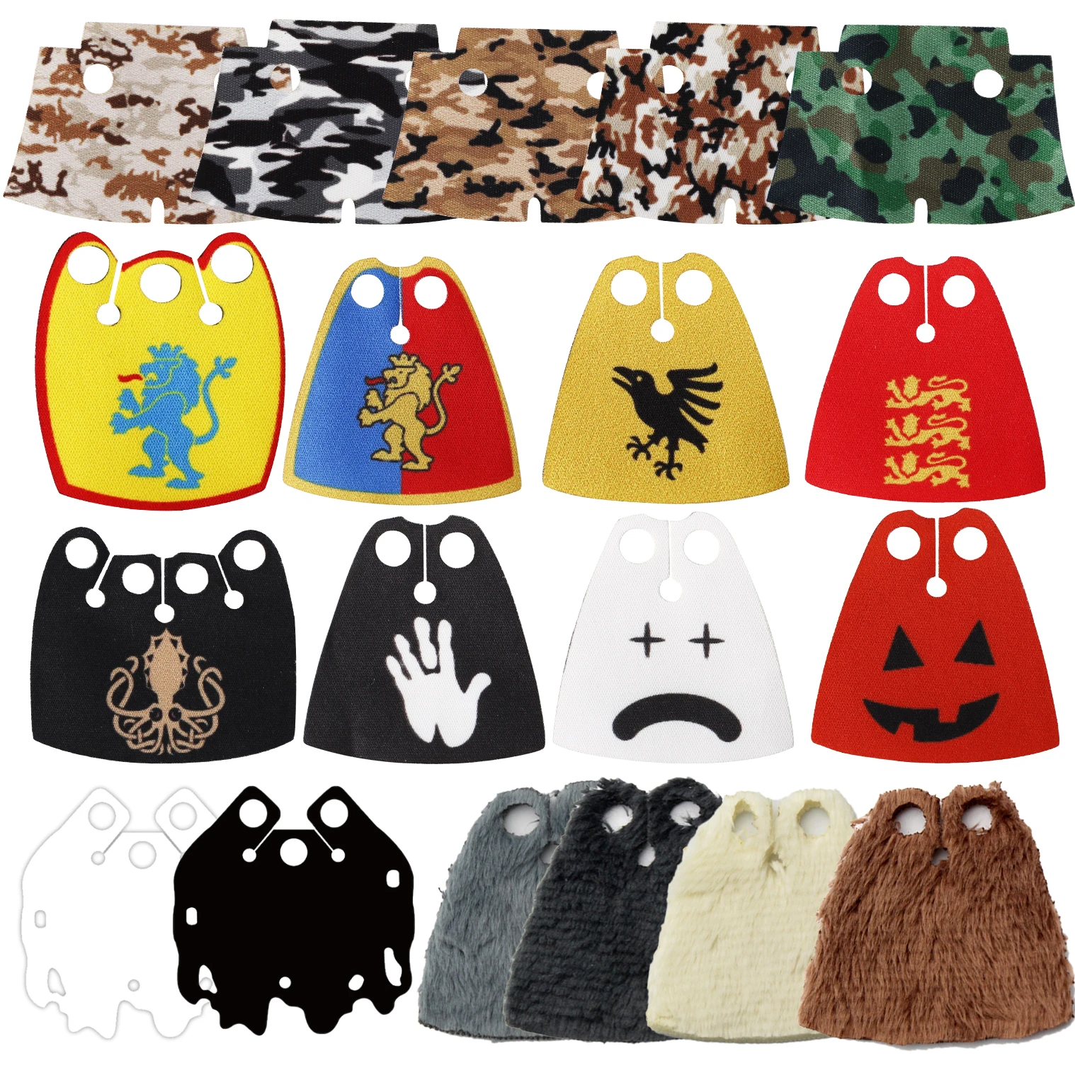 MOC Pelz Cape Bausteine Kiy Military Camouflage Mantel Ritter Zubehör Halloween Figuren Tuch Ziegel Spielzeug Kinder Geschenk – Detail 2