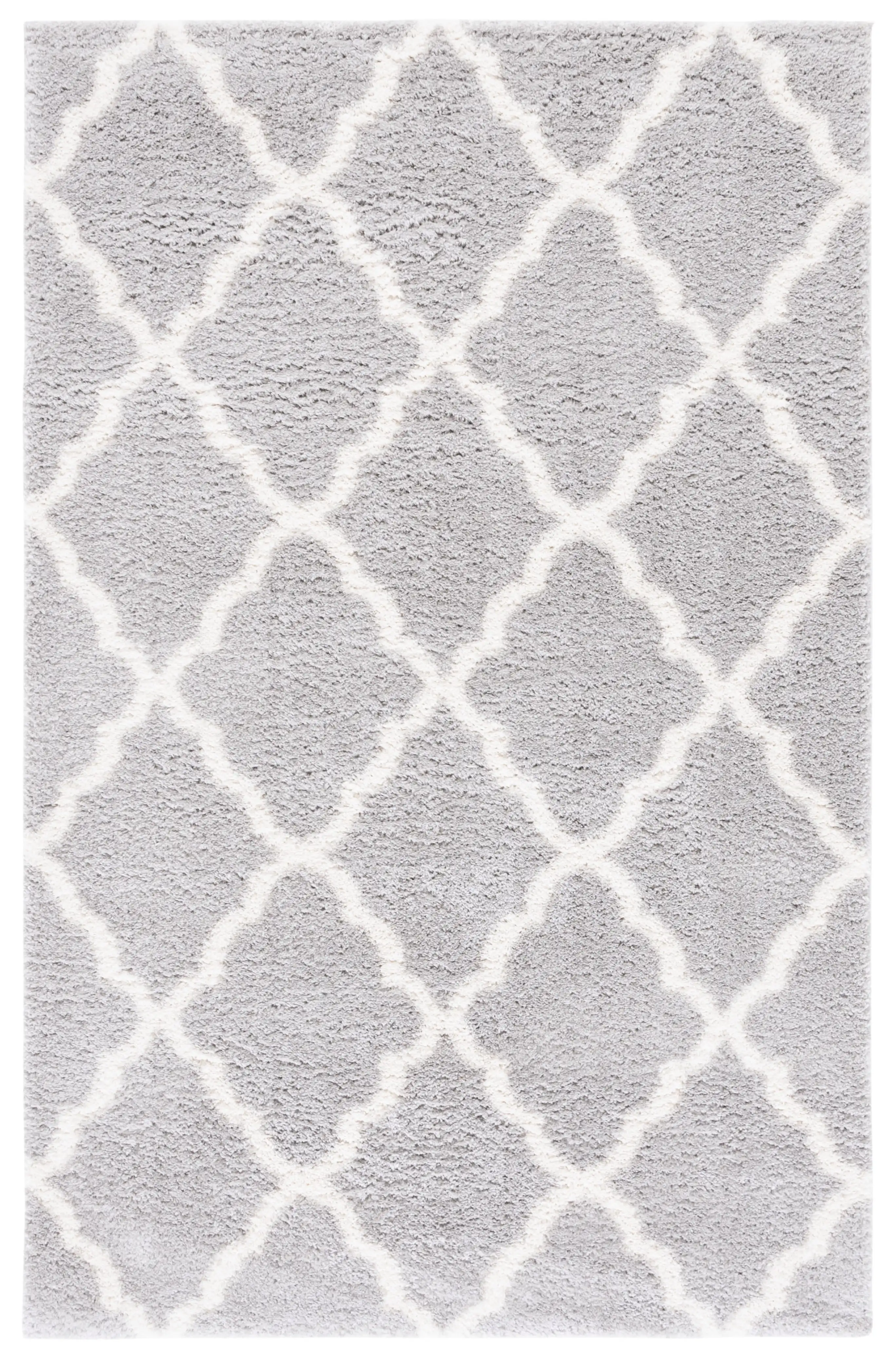 

5' X 7' Gray/Ivory Plush Trellis Shag Area Rug