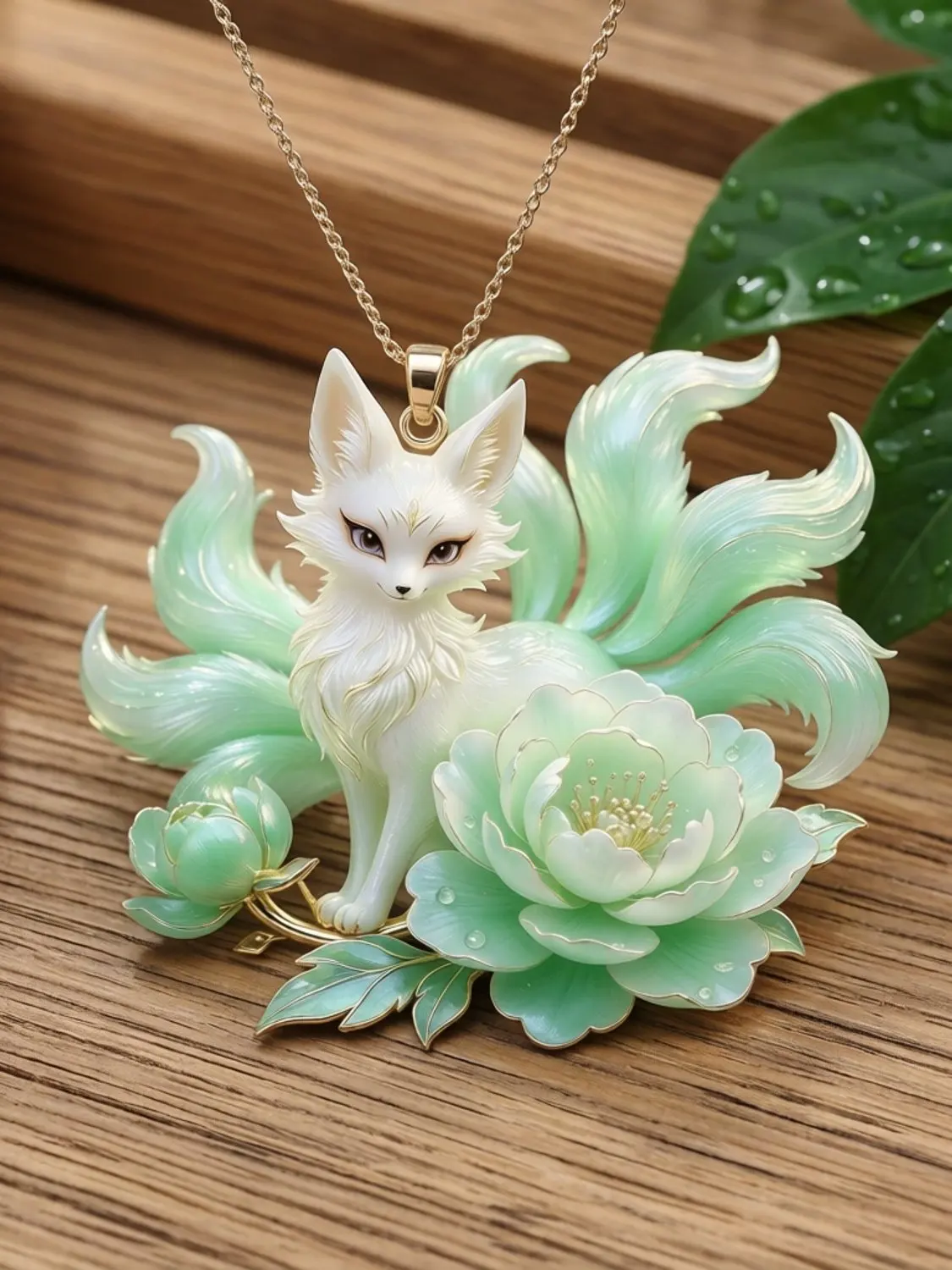 Luxury Original Nine-Tailed Fox Necklace, Peony Lucky Peach Blossom Pendant, High-End Jewelry Gift for Women