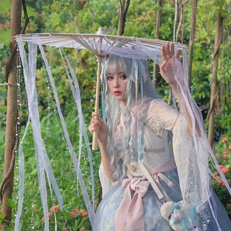 Ipek kumaş cosplay şemsiye kadın kostüm fotoğrafçılık 76CM/82CM sahne püsküllü ipliği çin japonya yağ kağıt şemsiye şemsiye