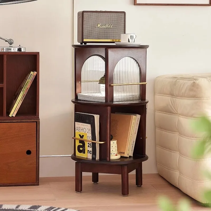 Rotatable semi-circular arc solid rubber wood arched groove multi-layer storage display coffee table Chinese retro Nordic