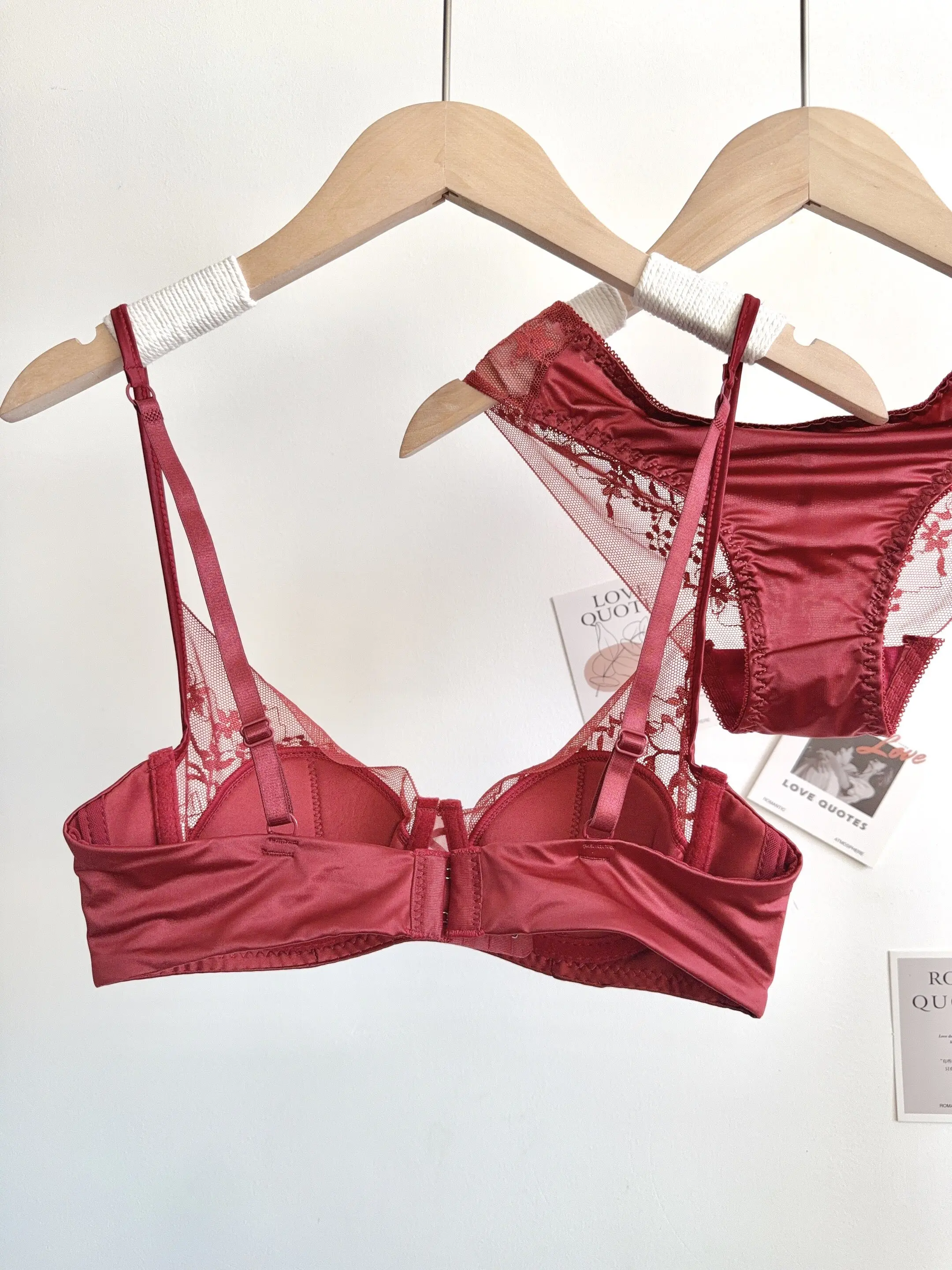 Conjunto de Lencería de Encaje Cómodo para Mujer, Sujetador con Aros Suaves, Copa Delgada, Push-Up, Transpirable, Ropa Interior para Mujeres con Busto Pequeño