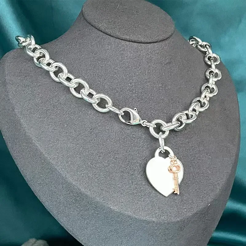 sliver Thick Chain Meets Love Pendant, Bracelet Necklace Shares Charm, Allowing Love To Flow Freely Between The Wrist And Neck