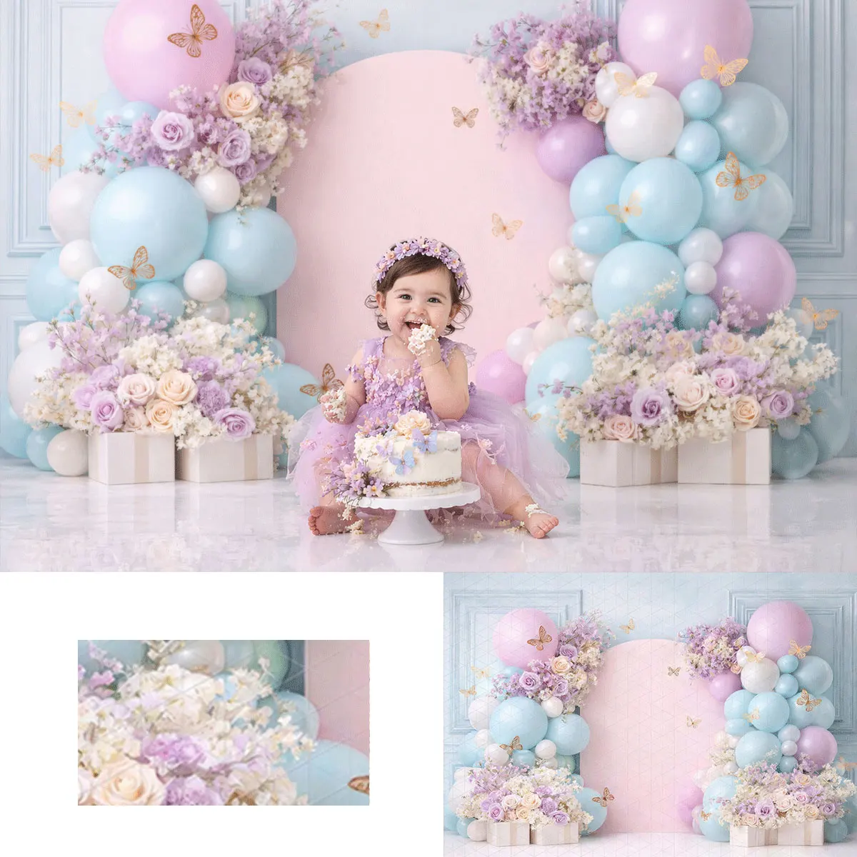Maison Petal Backdrop Butterfly and Balloon Arch Kids Adult Photography Props Child Baby Photocall Backgrounds