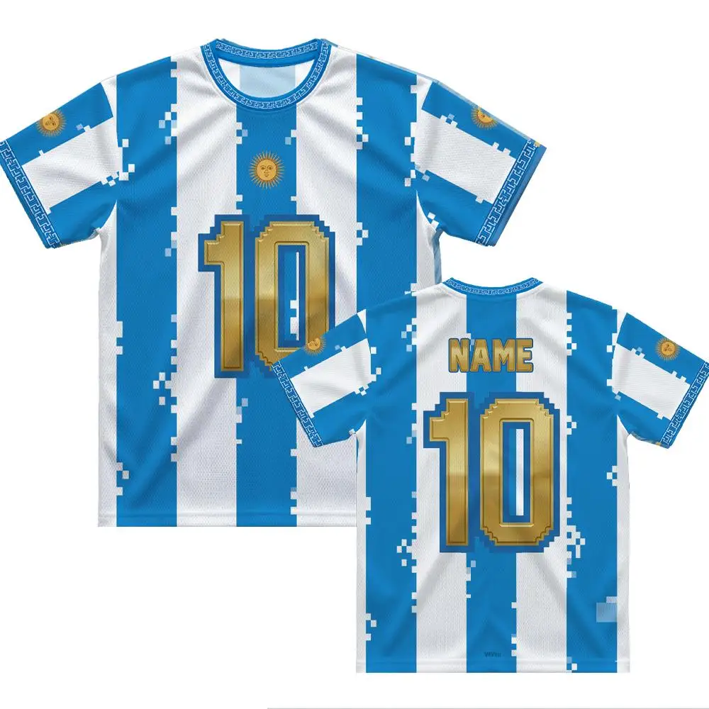 

Custom Argentina Style Number Soccer Jersey Ethnic Pattern Concept Football Shirt Blue White Striped Sportswear For Fans
