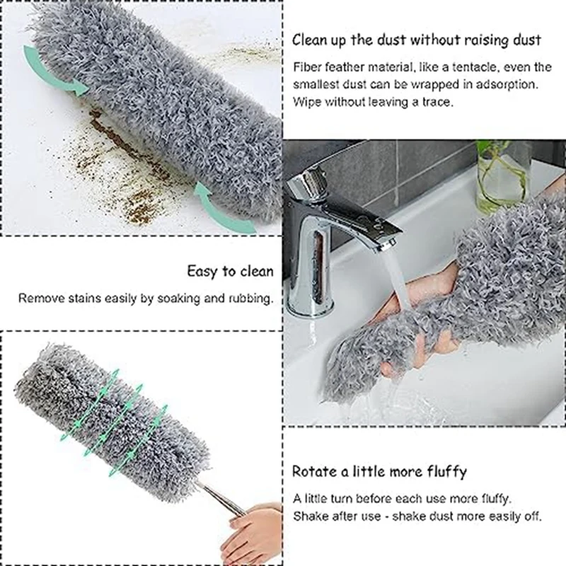 BMBY-4Pcs Microfiber Duster Kit With Extension Pole 30-110 Inches For High Ceiling For Cleaning Cobweb, Blinds, Furniture,Car